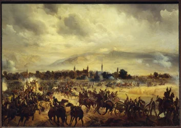 Scena z wojny o niepodległość na Węgrzech w 1849 r. (Scena z wojny o niepodległość na Węgrzech w 1849 r.). Obraz Gottfrieda (Bogdana Pavlovicha) Willewalde (1818-1903), olej na drewnie