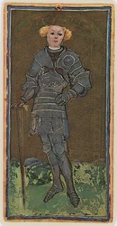 Walet mieczy, faksymile karty tarota z talii „Visconti”, 1441-47