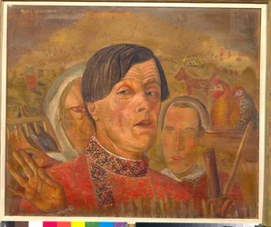 Autoportret z kogutem i kurą, około 1924 - 60,4 x 73,5 cm - Kolekcja prywatna