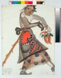 Kostium do opery „Śnieżka” (lub Śnieżna Dziewczyna, wiosenna baśń) Nikołaja Rimskiego-Korsakowa, akwarela Borisa Dmitrijewicza Grigoriewa (1886-1939)