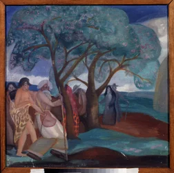 Adoracja Trzech Króli. Praca Borysa Dmitrijewicza Grigoriewa (1886-1939), tempera na tekturze