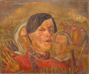 Autoportret z kogutem i kurą, około 1924 roku