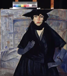 Dama w czerni. Obraz Borisa Dmitryjewicza Grigoriewa (1886-1939), około 1910. Rosyjska awangarda, XX wiek, ekspresjonizm. Państwowe Muzeum Sztuki, Dniepropietrowsk (Dniepropetrowsk), Ukraina