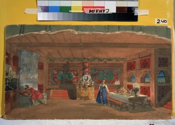Scenografia do opery „Narzeczona cara” N. Rimskiego Korsakowa (Rimski-Korsakow) (1844-1908) Praca Borysa Michajłowicza Kustodiewa (Kustodiew)