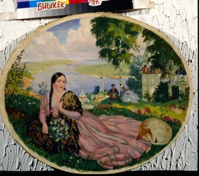 Młoda kobieta nad Wołgą - Dziewczyna nad Wołgą - Obraz Borisa Kustodieva (Kustodiev) (1878-1927), olej na płótnie