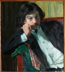 Portret poety Janko Ławrina (1887-1986). Peinture de Boris Michailovich Kustodiev (Kustodiev) (1878-1927), Huile Sir Toile