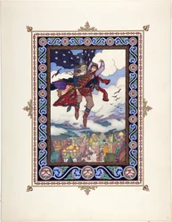 Ilustracja do bajki Marya Morevna (Maria des mers) par Zvorykin, Boris Vasilievich (1872-po 1935), c. 1925 - Litografia kolorowa, 27,3x20,5 - Kolekcja prywatna