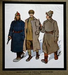 Rosja po rewolucji 1917 r.: „Detenu wniesione do Trybunału Rewolucyjnego”. Rysunek Borisa Zvorykina (1872-1935). Instytut Historii Społecznej, Montreuil