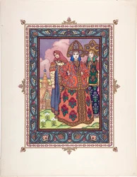 Vassilissa la Belle (Vassilisa la tres Belle) - ilustracja do bajki Vasilisa the Beautiful par Zvorykin, Boris Vasilievich (1872-po 1935), ok. 1930 r. 1925 - Litografia kolorowa, 27,3x20,5 - Kolekcja prywatna
