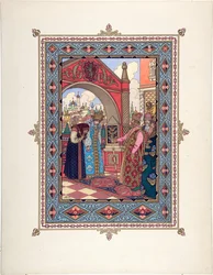 Vassilissa la Belle (Vassilisa la tres Belle) - ilustracja do bajki Vasilisa the Beautiful par Zvorykin, Boris Vasilievich (1872-po 1935), ok. 1930 r. 1925 - Litografia kolorowa, 27,3x20,5 - Kolekcja prywatna