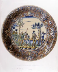 Daphne przekształciła się w Lauriera, aby uciec przed pogonią za Apollem - w „Zbiorze fajansów włoskich XV, XVI i XVIII wieku””, proj. C. Delange i C. Borneman, wyd. Delange, Paryż
