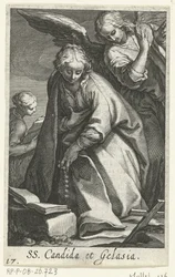 Św. Candida i Św. Gelasia jako pustelnicy z aniołem SS. Candida et Gelasia (tytuł na obiekcie) Pustelnicy (tytuł serii) Sacra Eremus Ascetriarum (tytuł serii)