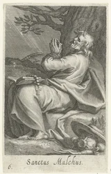 Św. Malchus z Chalkis jako pustelnik Sanctus Malchus (tytuł na obiekcie) Pustelnicy (tytuł serii) Sacra eremvs ascetarvm (tytuł serii)