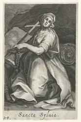 Św Sylwia z Rzymu jako pustelnik Sancta Syluia (tytuł na obiekcie) Pustelnicy (tytuł serii) Sacra Eremus Ascetriarum (tytuł serii)