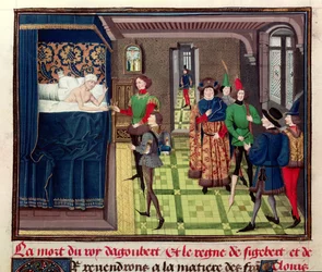 Ms 5089-90 Śmierć króla Dagoberta I (ok. 603-639) z Chroniques des Empereurs autorstwa Davida Auberta, 1462
