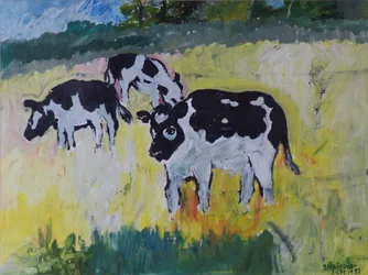 Młode woły na łące, 1982