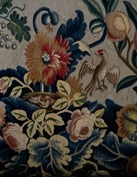 Wzór kwiatowy, detal z tapicerki sofy w stylu George I, ok. 1725, Wielka Brytania