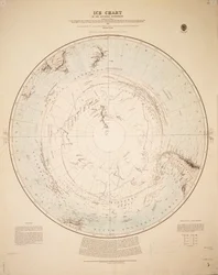Mapa lodowa półkuli południowej opracowana na podstawie podróży Cooka 1772-5, Bellingshausena 1819-21... i Shackletona 1908-9