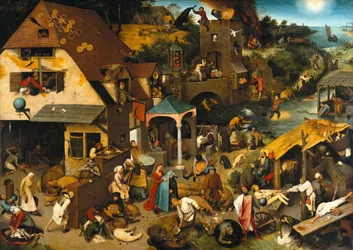 Przysłowia niderlandzkie - Błękitny płaszcz, czyli Świat na opak, 1559