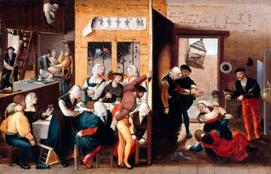 ""Scena w burdelu"" (scena burdelu) Obraz Monogrammisty z Brunszwiku (1500-około 1542 lub 1550) 1537 - Olej na drewnie Wymiary 29x45 cm Staatliche Museen, Berlin