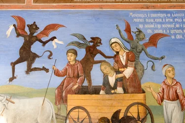 Bułgaria, klasztor Riła, fresk w kościele Narodzenia Najświętszej Marii Panny