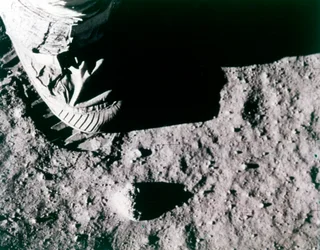 Ślad Buzza Aldrina na Księżycu, misja Apollo 11, lipiec 1969.