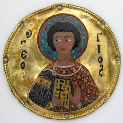 Medalion ze św. Jerzym z ramki na ikony, ok. 1100 (złoty, srebrny i emaliowany cloisonné)