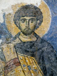 Mercurius z Cezarei, fragment fresku z Najświętszej Marii Panny z Konstantynopola (dziś Meczet Odalar), Stambuł, Turcja. Cywilizacja bizantyjska