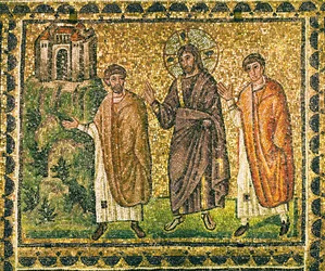 Chrystus ukazuje się apostołom na drodze do Emaus, VI wiek (mozaika)