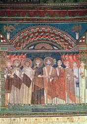 Konstantyn IV (654-85) nadający przywileje biskupowi Reparatusowi dla kościoła w Rawennie, 671-77 (mozaika)