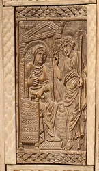 Fragment Zwiastowania, z krzesła biskupa Maksymiana (inkrustowane drewno i kość słoniowa)