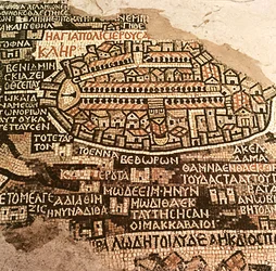 Miasto Jerozolima i okolice, fragment z mozaikowej mapy Madaba, Bizancjum, VI w. (mozaika)