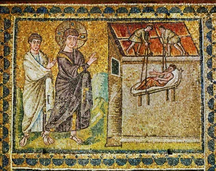 Paralityk spuszczony z dachu, Jezus i apostoł, VI w. (mozaika)