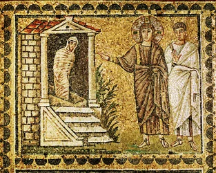 Wskrzeszenie Łazarza z martwych, Jezus i apostoł, VI wiek (mozaika)