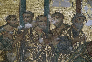 Wizerunek apostołów, fragment mozaiki Zwątpienie św. Tomasza, Kościół Narodzenia Pańskiego (Lista Światowego Dziedzictwa UNESCO, 2012), Betlejem, Palestyna