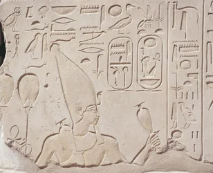 Egipt, Karnak, Czerwona kaplica Hatszepsut, płaskorzeźba ofiarowania wina Hatszepsut