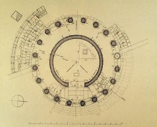 Plan świątyni Westy lub Herkulesa Zwycięzcy, autorstwa niemieckiego archeologa Friedricha Rakoba (1931-2007)