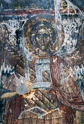 Koń, uszkodzony fresk na suficie kościoła Agios Vasileios, Vavouledo, Kreta, Grecja (foto)