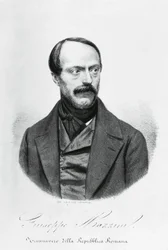 Portret Giuseppe Mazziniego (1805-1872), włoskiego patrioty, polityka, filozofa i dziennikarza, grawerowanie
