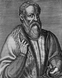 Portret Hernana Cortesa (1485-1547), hiszpańskiego konkwistadora, rycina