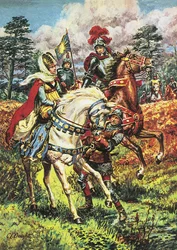 Edward IV, Triumf rodu Yorków, ilustracja z "A Pageant of Kings" (kolorowa litografia)