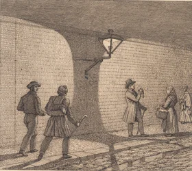 Scena uliczna przy świetle lampy. Ilustracja do „Perspektywy liniowej”, płyta VIII