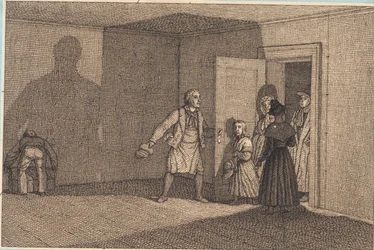 Podróżnym pokazuje się ich pokój. Ilustracja do „Perspektywy liniowej”, płyta VIII