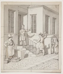 Kłótnia na schodach ulicy. Studium wstępne do "Perspektywy liniowej stosowanej w malarstwie", tabl. VII, 2