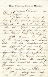 List podpisany C.C. Bailey, siedziba główna, stan Missouri, St. Louis, do gubernatora [Hamilton R. Gamble], 12 sierpnia 1863