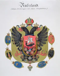 Herb i tarcza państwa carskiej Rosji, ze zbioru akwareli wydanych w Niemczech, ok. 1830-33