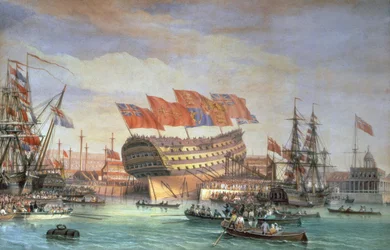 Wodowanie HMS „Trafalgar” w Chatham, lipiec 1820 r.