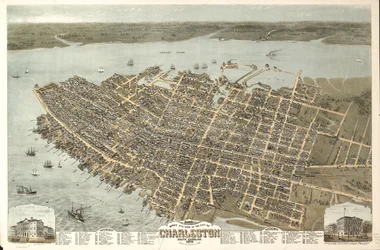 Widok miasta Charleston z lotu ptaka, Karolina Południowa, 1872 r. LOC 75696567