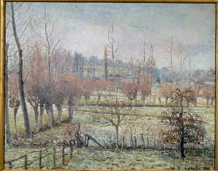 Efekt białego szronu, poranka lub śniegu w Eragny. Obraz Camille Pissarro (1830-1903)