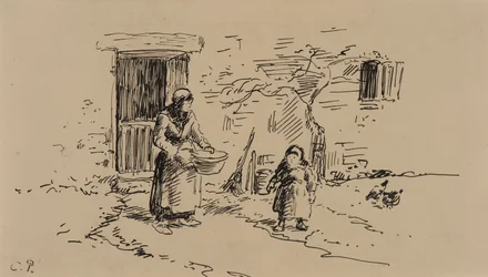 Scena na farmie (pióro i tusz na papierze)